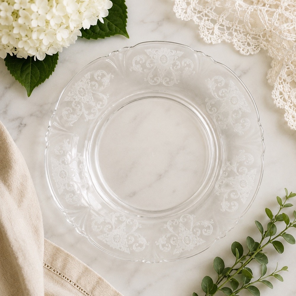 Heisey Old Colony Crystal Luncheon Plates Set of 8 Etched Clear Elegant Glass 8"